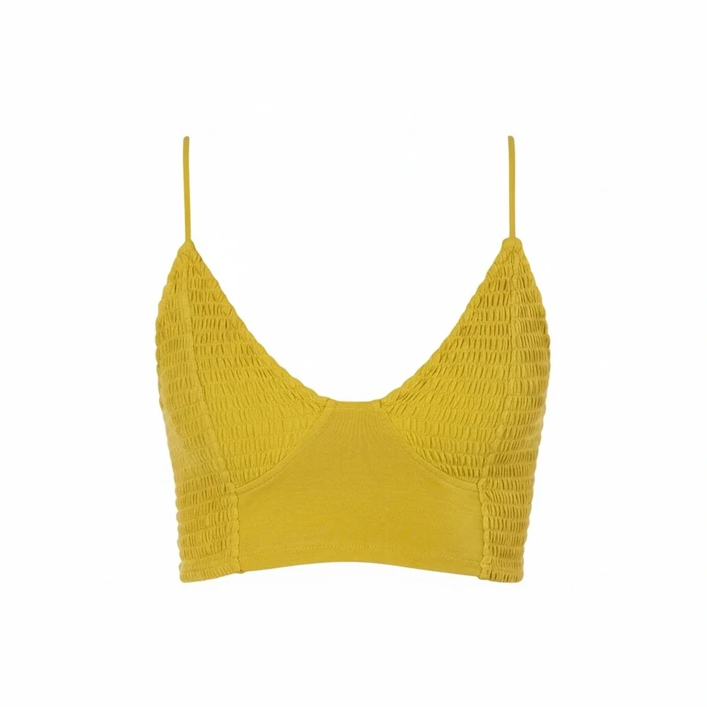 Zenana Smocked Triangle Bralette – Golden Wasabi NWT